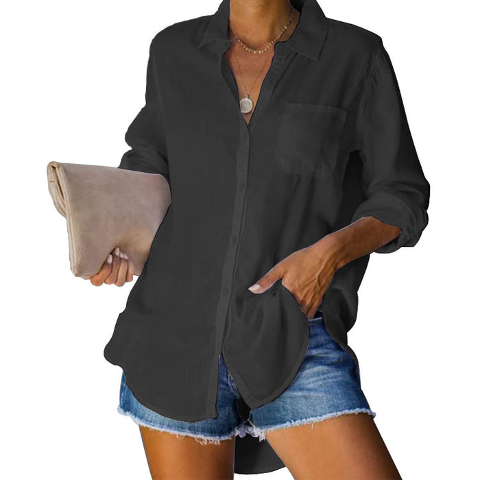 Women Shirt Solid Color Casual Loose Breasted Shirt Women Clothing