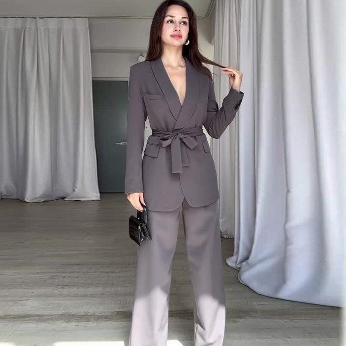 Autumn Solid Color Waist Tight Suit High Waist Wide Leg Pants Office Suit