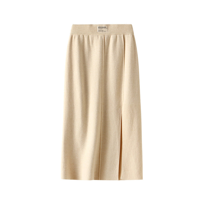 Knitted Skirt A- Line Sheath Skirt Split Skirt Women Mid-Length Autumn Winter High Waist