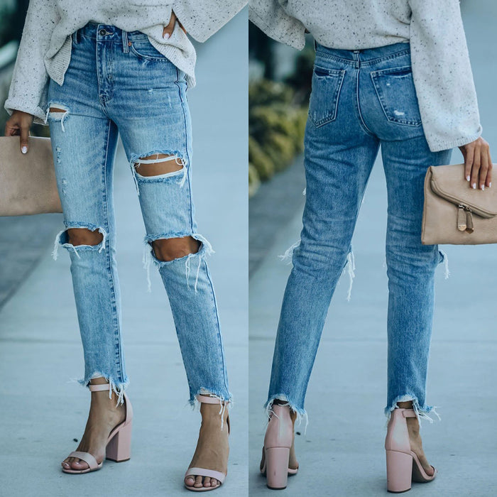 Ripped Street Slimming All-Matching Jeans Cropped Pants Casual Pants Women