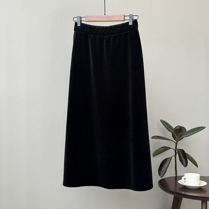 Autumn Winter Velvet Thickened Skirt Women Winter High Waist Fashionable Drape A Line Skirt