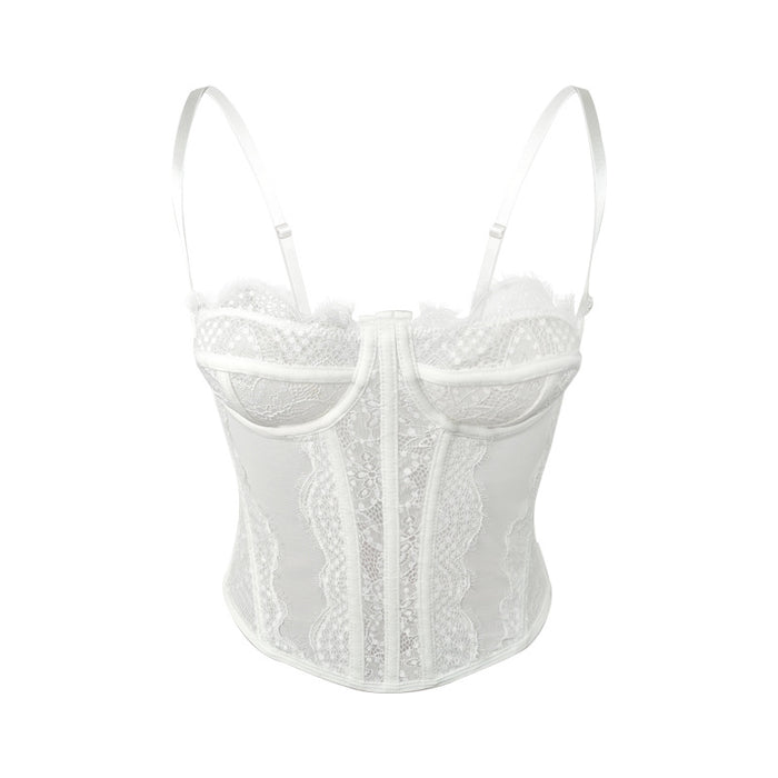 Sexy Push up Corset Eyelash Lace See through Sexy Sling Tunic