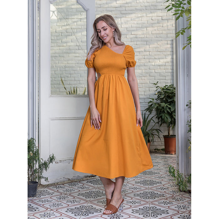 Women Popular Wrapped Chest Solid Color Dress Summer Slim-Fit Jumpsuit Maxi Dress