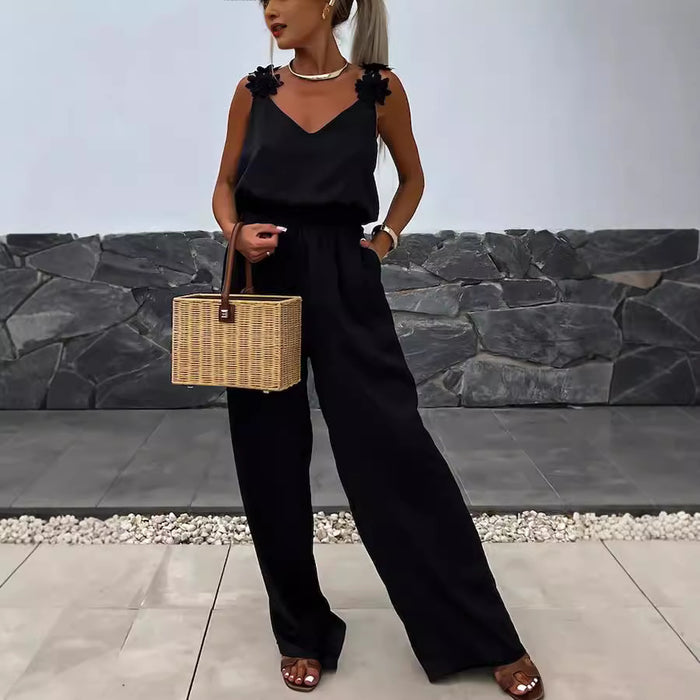 Spring Summer Suspender Sleeveless Pocket Jumpsuit Casual Loose Women Wear Jumpsuit