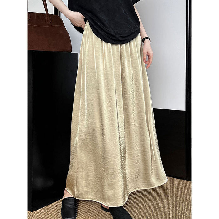 Imitation Acetate Satin Skirt Summer Drape A line to Ankle Elegant Maxi Dress