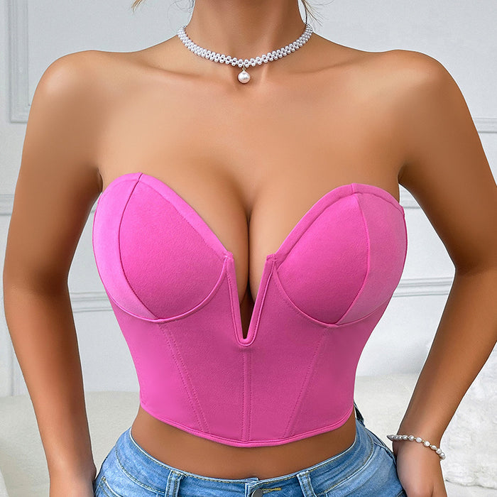 Sexy Sexy Slim Fit Sexy Boning Corset Top Ultra Short Outer Wear Inner Wear Tube Top for Women