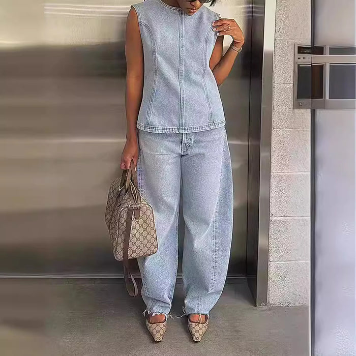 Arrival Casual Stretch Denim Vest Two Piece Set