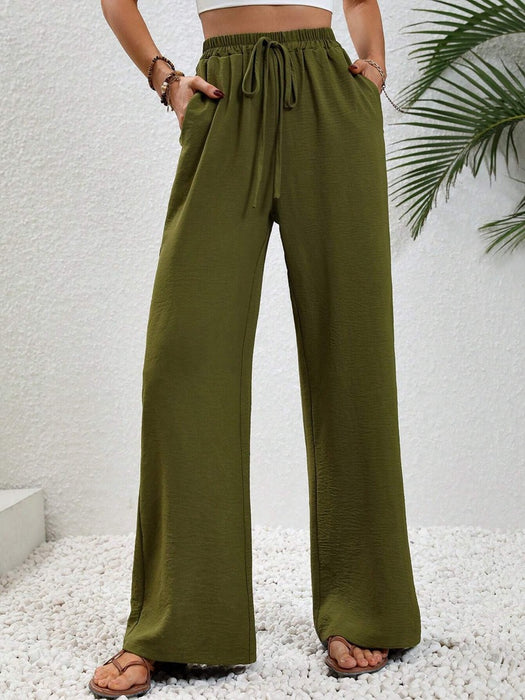 Women Clothing Spring Summer Solid Color Mop Wide Leg Pants Casual Pants