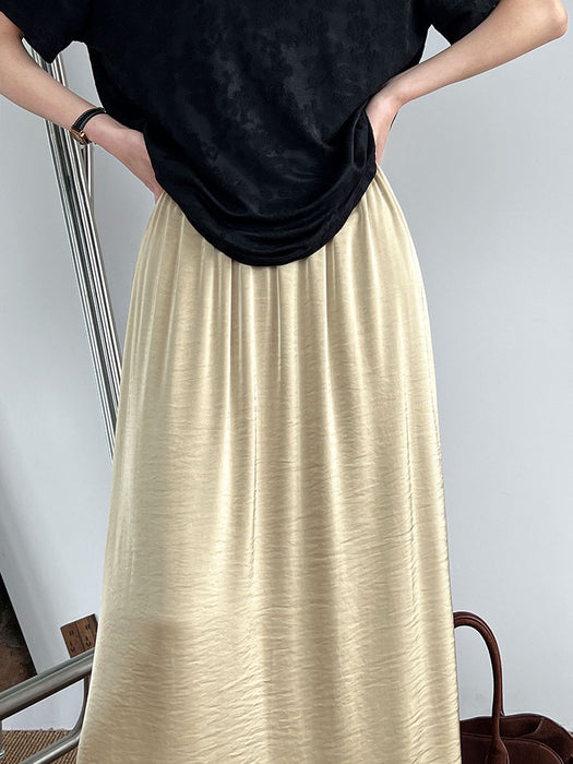 Imitation Acetate Satin Skirt Summer Drape A line to Ankle Elegant Maxi Dress