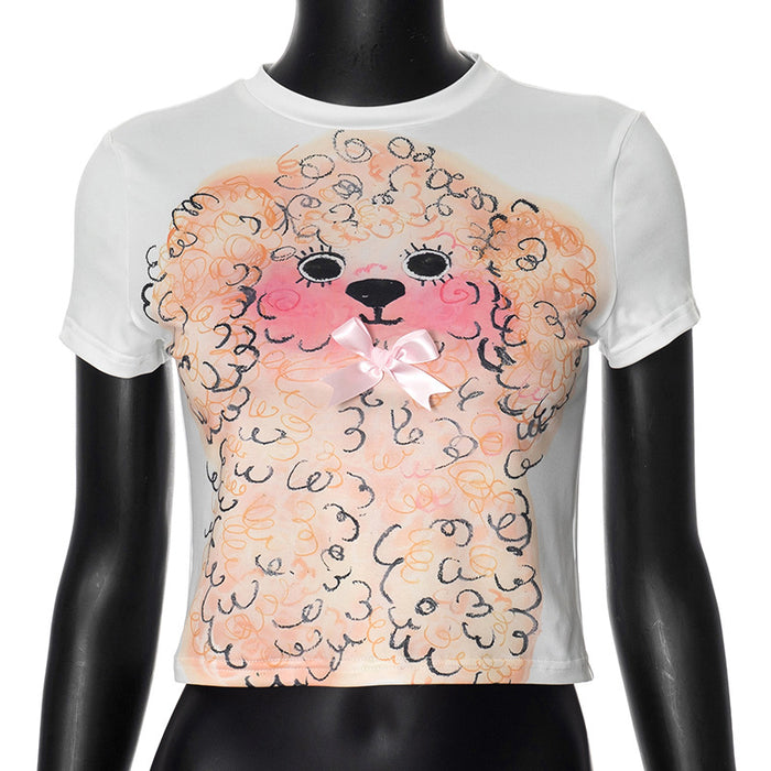 Minority Design Curly Puppy Printed T shirt Short Cropped Top Women