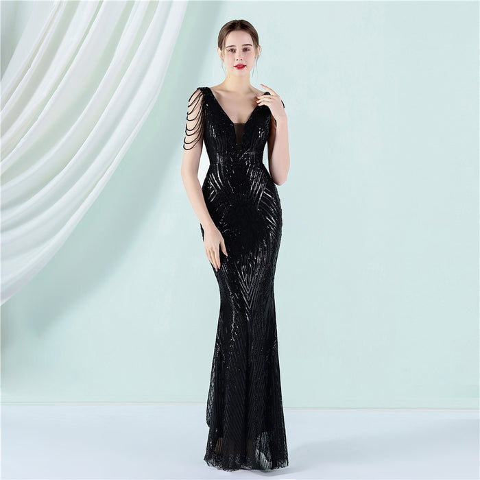 Positioning Floral Sequin Crafts Beaded Banquet Elegant Long Long Sleeve Sequined Aura Queen Fishtail