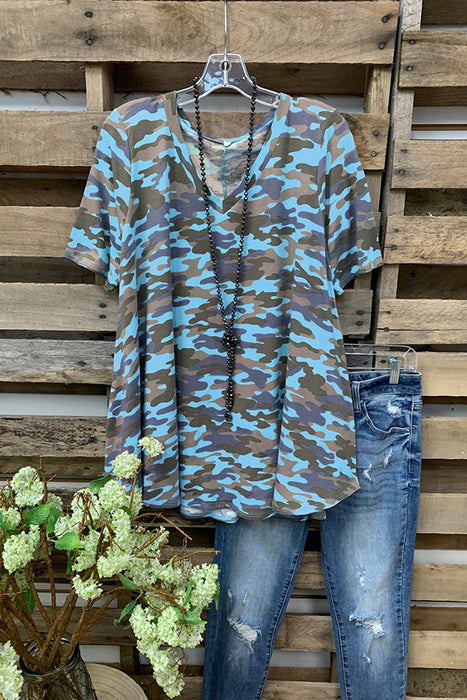 Spring Summer Ladies Top Camouflage Printing Round Neck Short-Sleeved Shirt Four Colors