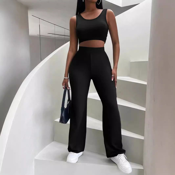 Summer Solid Color Trousers Women Clothing Sexy Casual Camisole Exposed Cropped