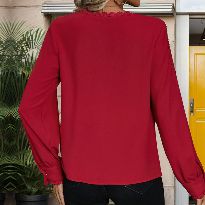 Fall Women Clothing Casual Long Sleeved Red Shirt for Women