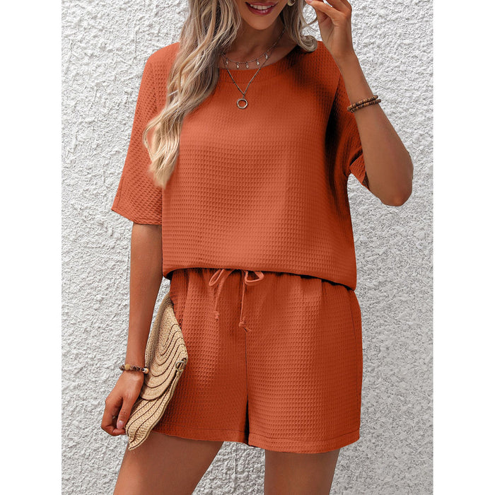 Women Short Sleeved Summer Western Batwing Shirt Shorts Two Pieces