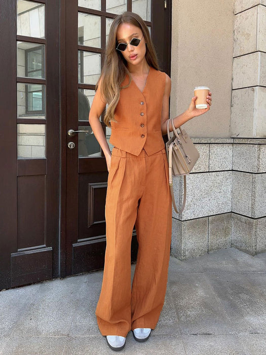 Vest Casual Pants Two Piece Set Spring Summer Women Sleeveless Vest Hip Set