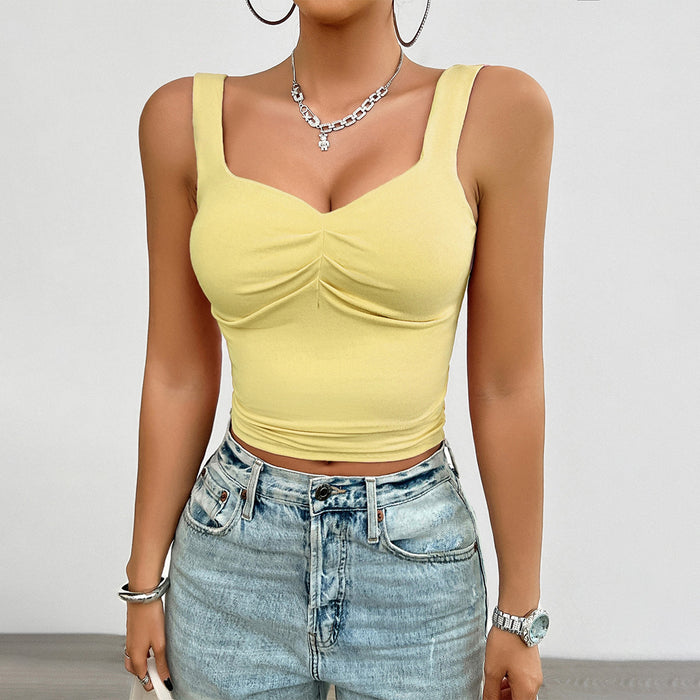 Women Clothing Spring Summer Solid Color Slim Fit Twisted Strap Top