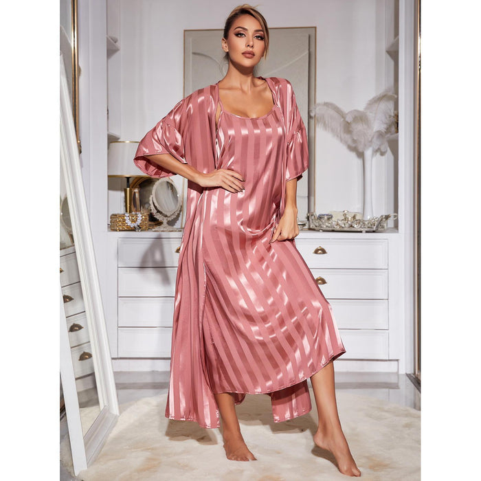 Sling Pajamas Women Two Piece Set Long Robe Silk High Grade Home Wear Set