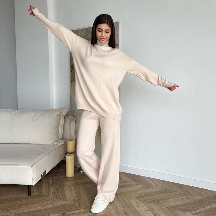 Autumn Winter Women Knitwear Turtleneck Soft Sweater Suit