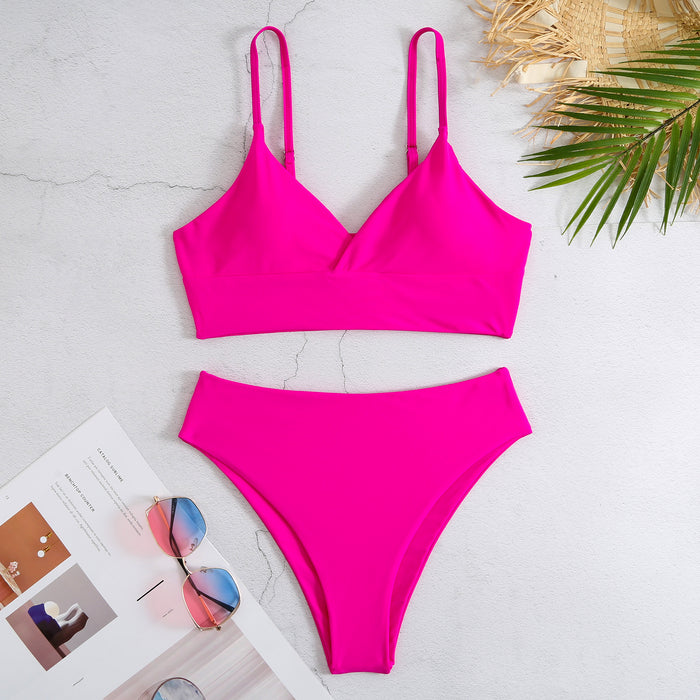 High Waist Solid Color Bikini Swimsuit Women Sexy Swimwear Bikini