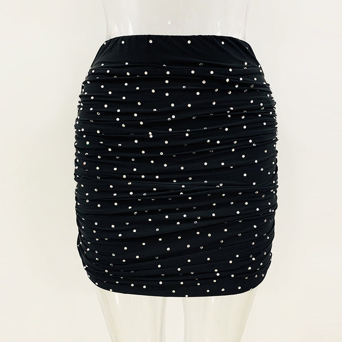 Star Rhinestone Stretch Turtleneck Bottoming Shirt Pleated Skirt Leggings