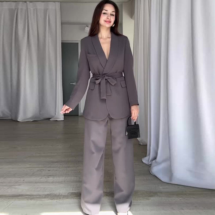 Autumn Solid Color Waist Tight Suit High Waist Wide Leg Pants Office Suit