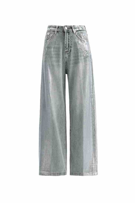 Retro Silver All Match Straight Loose Jeans