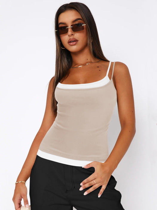 Faux Two Piece Suspender Inner Wearing Women Clothing Slim Fit Top Sexy Sweater Bottoming Shirt