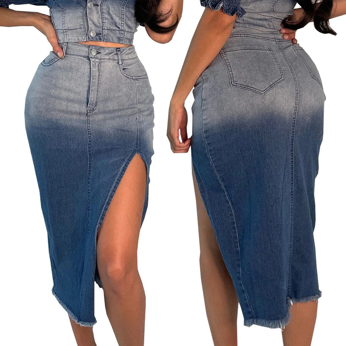 Women Hips Stretch All Matching Denim Long Skirts