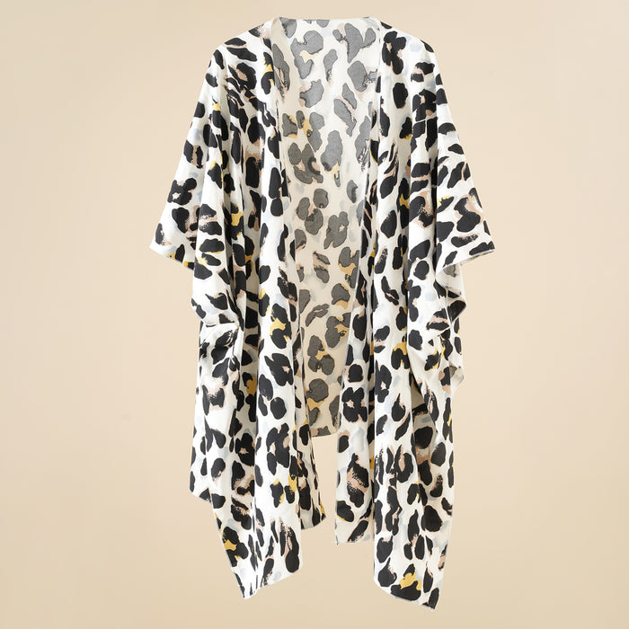 Women Leopard Cardigan Summer Beach Clothing Sun Protection Clothing Kimono Cardigan