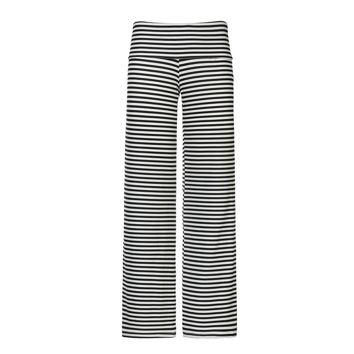 Casual Women Clothing Turn over Waist Striped Color Matching Straight Wide Leg Pants Home Comfortable Loose Trousers