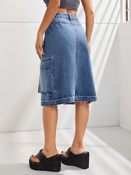 Women Clothing Casual All Match High Waist Slim Denim Skirt