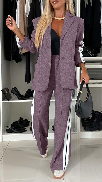 Autumn Winter Women Long Sleeve Collared Casual Suit