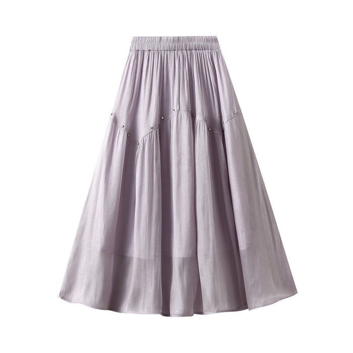 Summer Diamond Bead Stitching Design Skirt Women High Waist Slimming Expansion Skirt