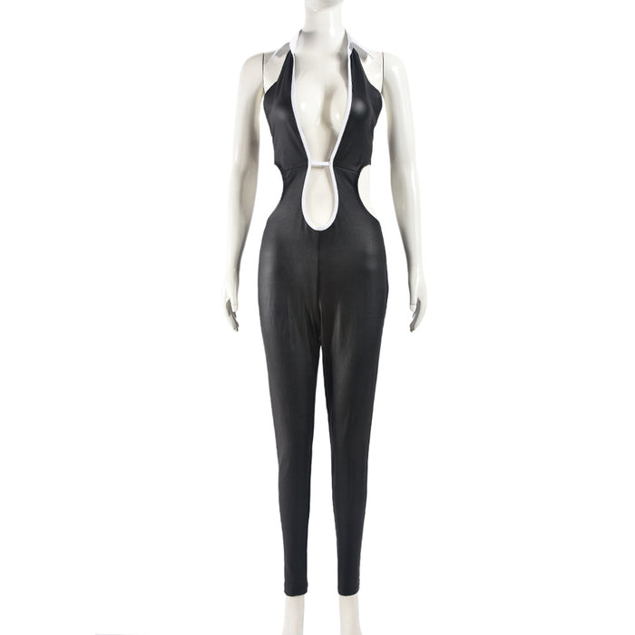 Sexy Hollow Out Cutout out Tight Blouse Collar Strap Jumpsuit Women