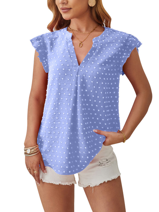 Women Clothing Spring Summer V neck Woven Jacquard Oversleeves Casual Shirt