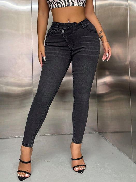 Women Clothing Slimming High Elastic Calf Jeans