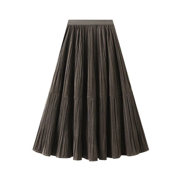 Autumn Vintage Velvet Pleated Skirt Women Skirt Autumn Winter Gold Velvet Dress Midi Dress