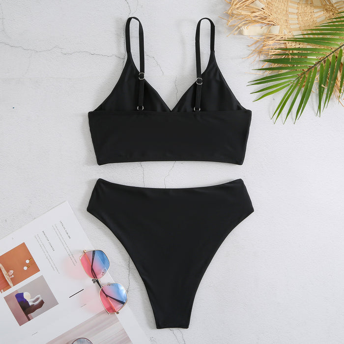 High Waist Solid Color Bikini Swimsuit Women Sexy Swimwear Bikini