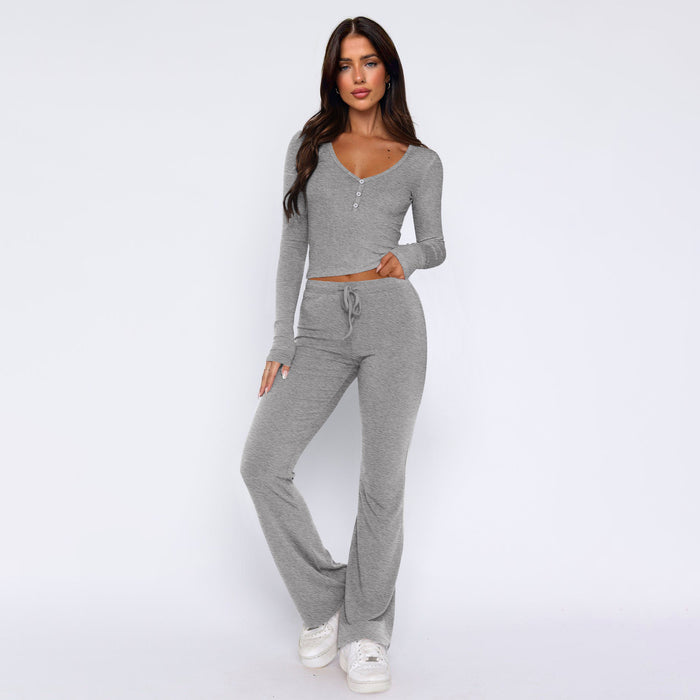 Sweet Spicy Long Sleeved Shirt Casual Pants Two Piece Set Set Women