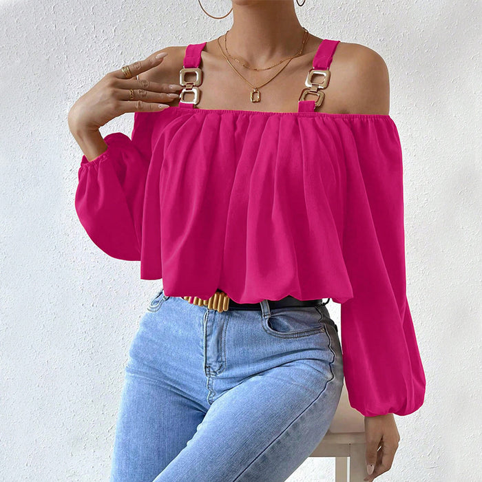 Sexy Sling off Shoulder Popular Color Lantern Sleeve Loose Crop Top