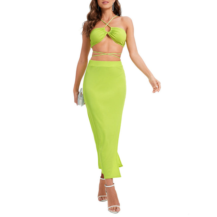 Sexy Backless Underwaist Skirt Sexy Solid Color Two Piece Set Women