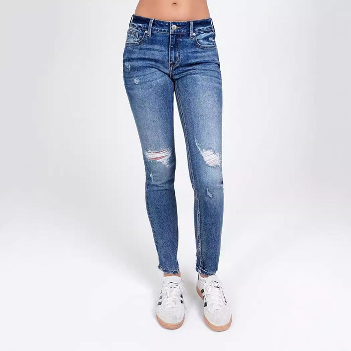 Ripped High Waist Elastic Slim Fit Cropped Jeans for Women