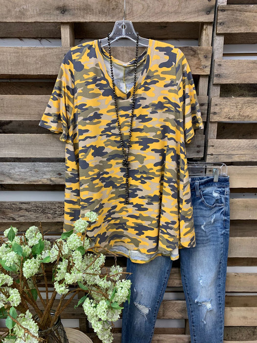 Spring Summer Ladies Top Camouflage Printing Round Neck Short-Sleeved Shirt Four Colors