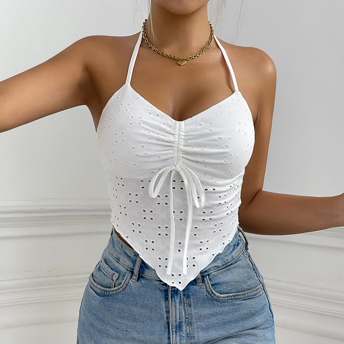 Sexy Trendy Halter Strap Vest Women Sexy Slim Fit Drawstring Irregular Asymmetric Spaghetti Strap Top