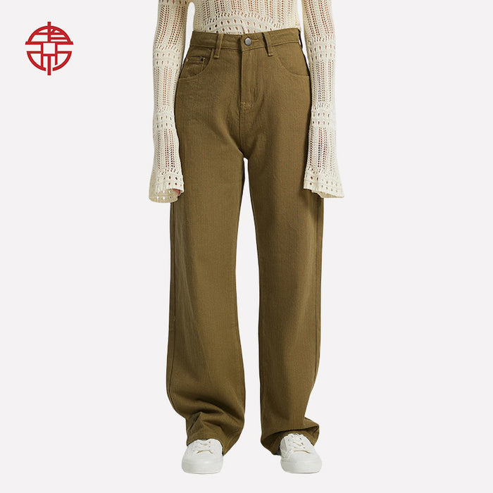 Autumn Winter High Street Maillard Coffee Color Pants Jeans