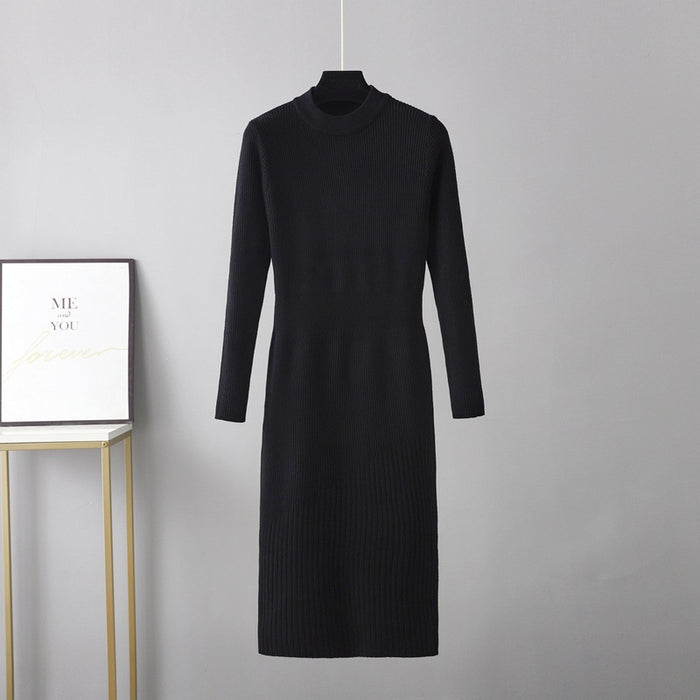 Half Turtleneck Overknee Long Sweater Autumn Winter Women Bag Hip Waist Controlled Slim Fit Slimming Base Knitting Dress