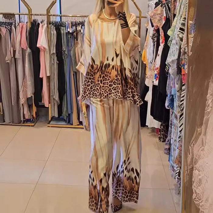 Women Casual Printing Top Trousers Two Piece Set