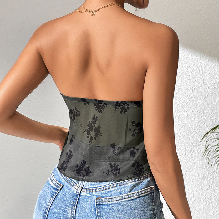 Summer Twist Strap Vest Sexy Sexy Mesh Floral Print Tube Top