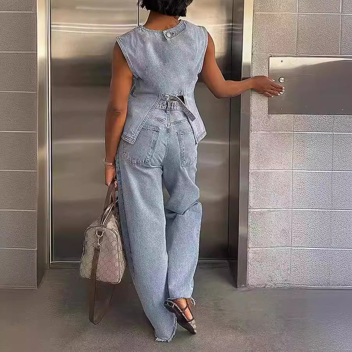 Arrival Casual Stretch Denim Vest Two Piece Set